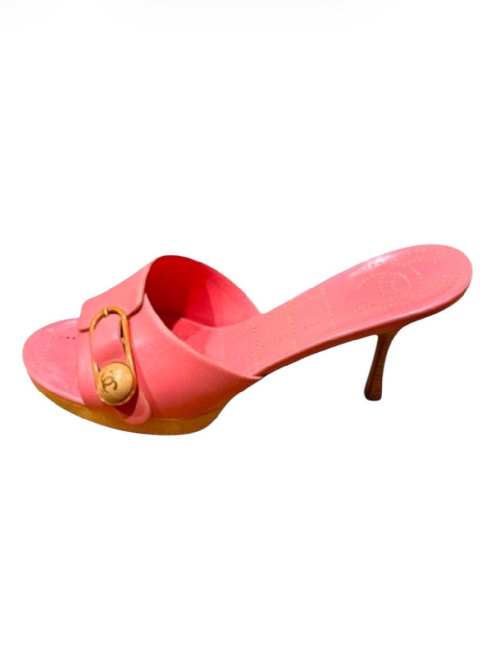 CHANEL VTG Pink High Heels CC Leather Strap Sandals Sleek Stiletto ⭐️⭐️⭐️⭐️⭐️